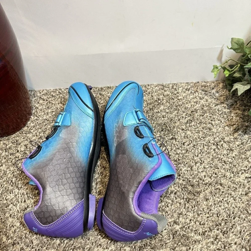 MEBIKE Women’s Indoor Cycling Bike Shoes Blue Purple Lady Road Size US 9